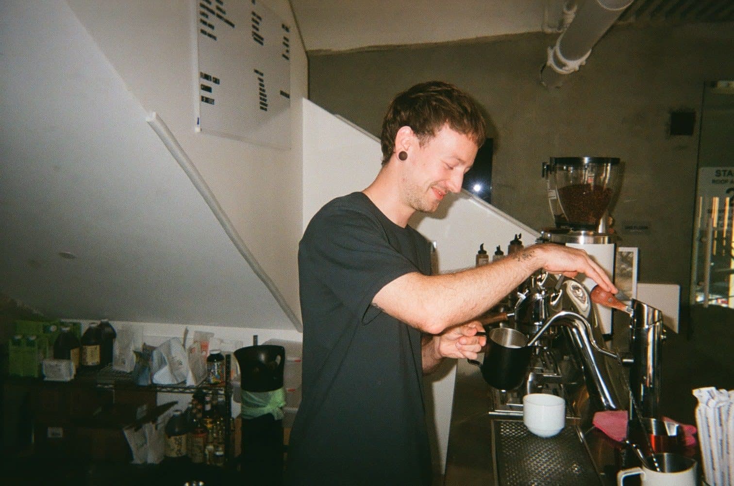 Michael Beyne pulling espresso at the Cognition coffee bar